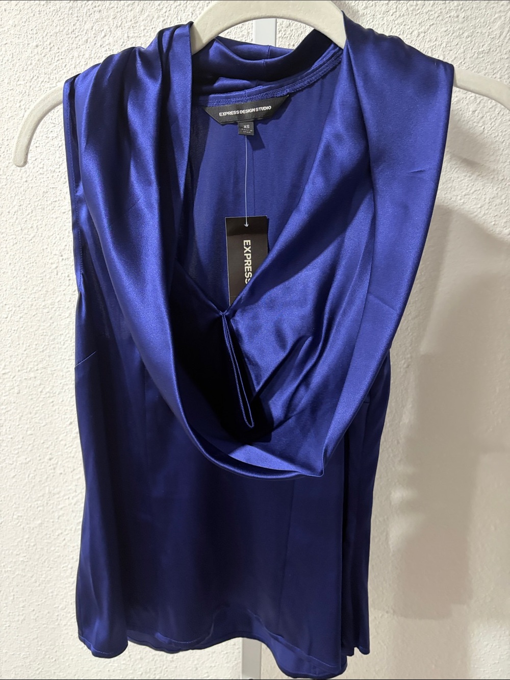 Express Satin Cowl Neck Tank - Royal Blue
